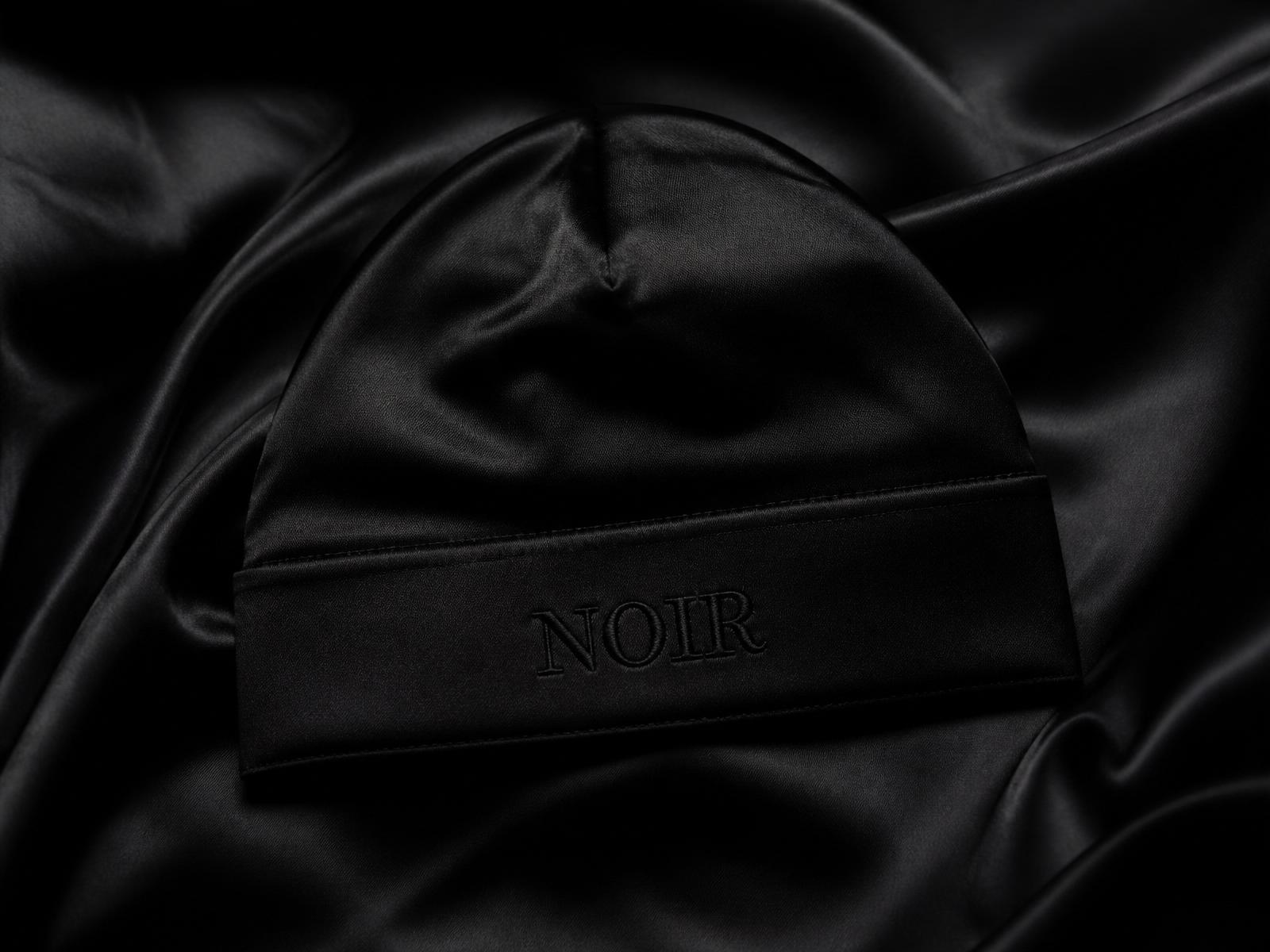 NOIR satin-infused skull cap on black silk